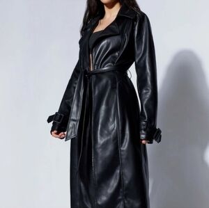 Meshki Faux Leather Black Trench